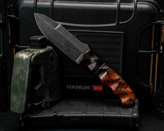 Disaster Jr Gen 3- Desert Ironwood, Black G10, Copper and Brass Pin Striping, Desert Ironwood Split, Amboyna Burl, Mosaic Pins, Brass Lanyard Pin, Textured Grip