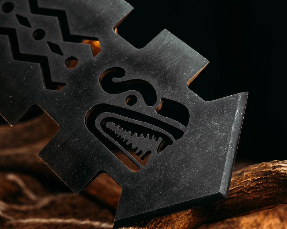 Macuahuitl- CO Elk Antler, Black G10 and Brass Pin Striping, Turquoise with Gold Web Tru-stone Split, Snakewood, Mosaic Pin, Brass Hollow Pins, Textured Grip