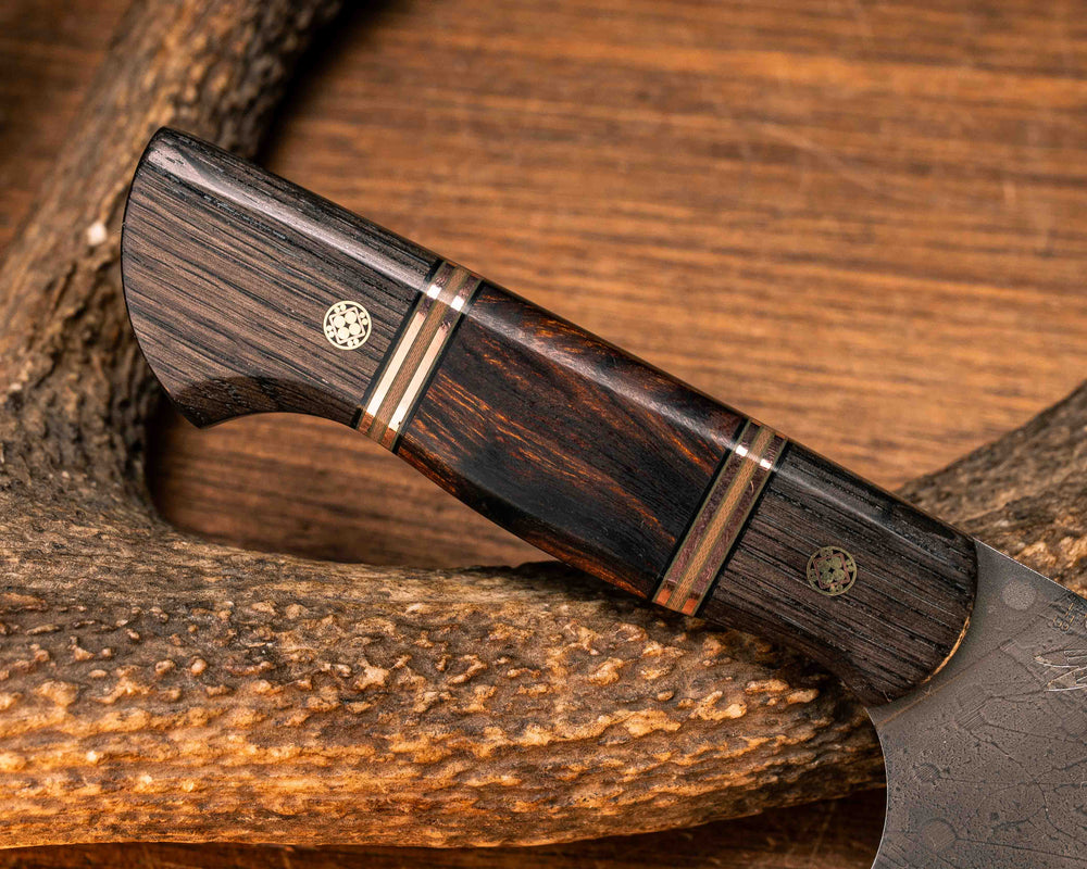 Chef Set- Ancient Bog Oak, Black G10, OD Green G10, Copper and Coyote G10 Pin Striping, Desert Ironwood Split, Mosaic Pins, Smooth Grip