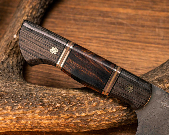 Chef Set- Ancient Bog Oak, Black G10, OD Green G10, Copper and Coyote G10 Pin Striping, Desert Ironwood Split, Mosaic Pins, Smooth Grip