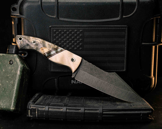 Widow Maker- Giraffe Bone, Black G10, Coyote G10, Brass and Aluminum Split, Buckeye Burl, Mosaic Pins, Brass Lanyard Pin, Textured Grip