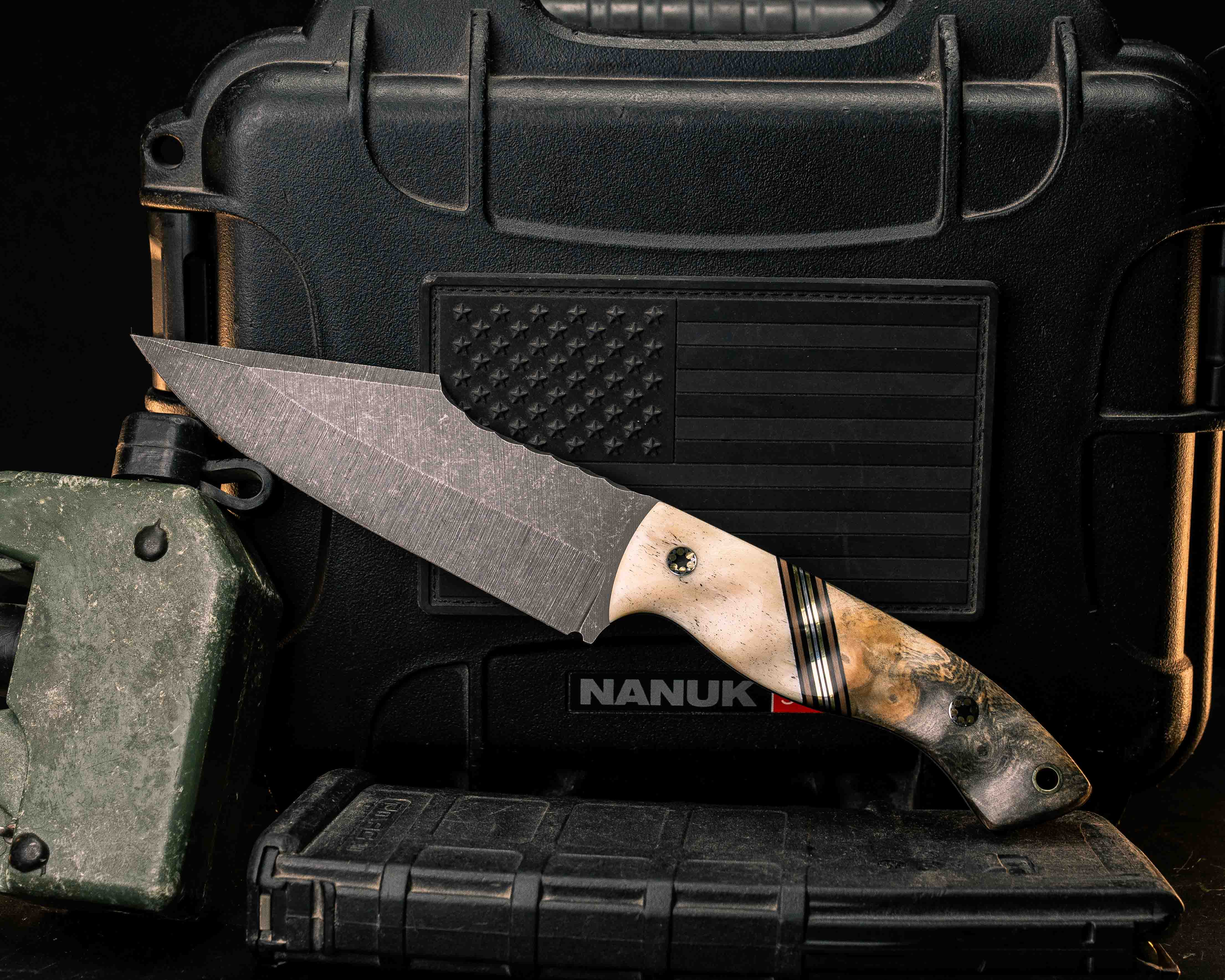 Widow Maker- Giraffe Bone, Black G10, Coyote G10, Brass and