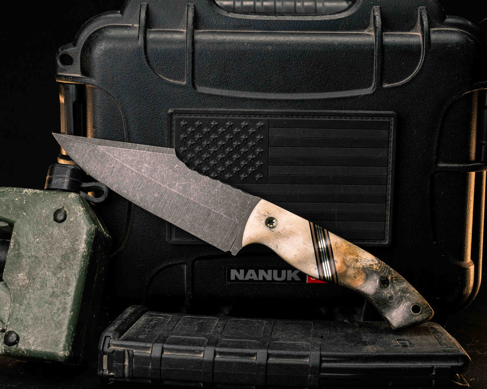 Widow Maker- Giraffe Bone, Black G10, Coyote G10, Brass and Aluminum Split, Buckeye Burl, Mosaic Pins, Brass Lanyard Pin, Textured Grip