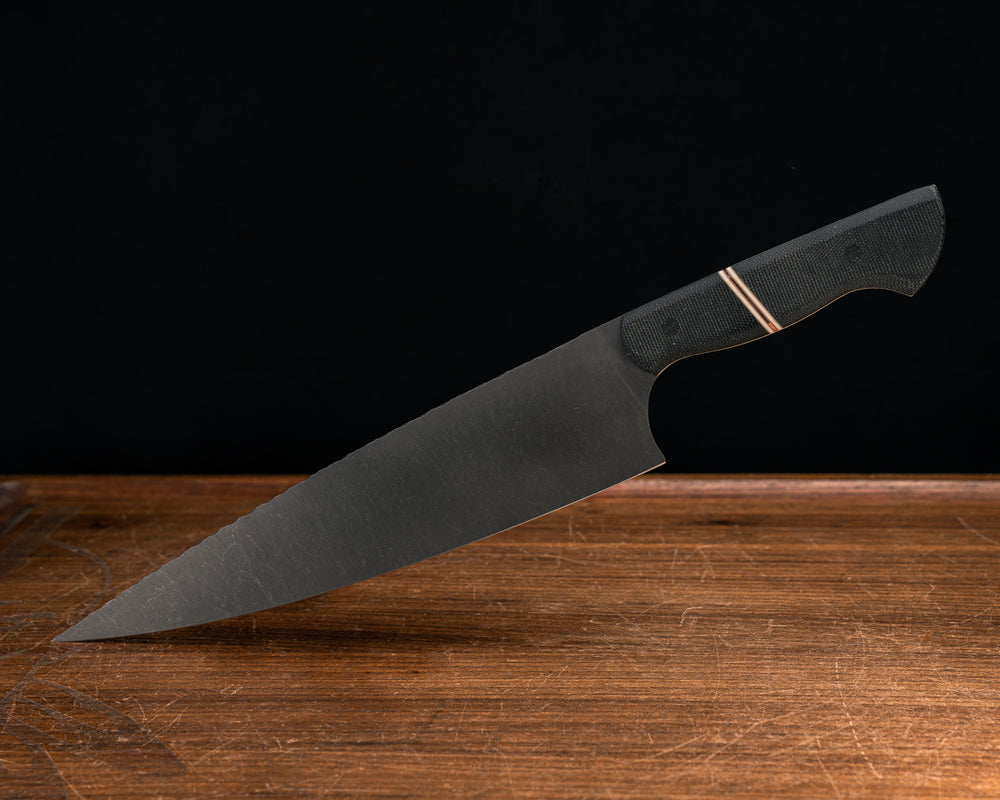10" Chef Blade- Black Canvas Micarta, Coyote G10, White G10 and Copper Split, Black Micarta Pins, Smooth Grip