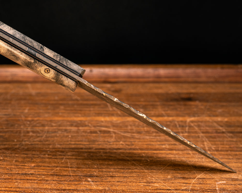 Chef Set- Desert Ironwood, Dyed Redwood, Spalted Tamarind, Buckeye Burl, Copper and Black G10 Liner, Mosaic Pins, Copper Lanyard Pin, Smooth Grip