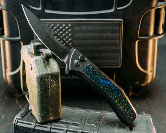 Custom Kwaiken Folder -  Mammoth Bone, Black Handle, Black Nitride Blade, Deep Carry Pocket Clip