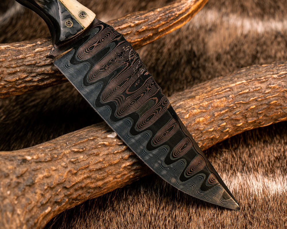 Crow Pre-Jay- Baker Forge Ladder Pattern CopperMai- Giraffe Bone and Carbon with Brass Split, 1/8" Mosaic Pins, Brass Lanyard Pins, Textured Grip