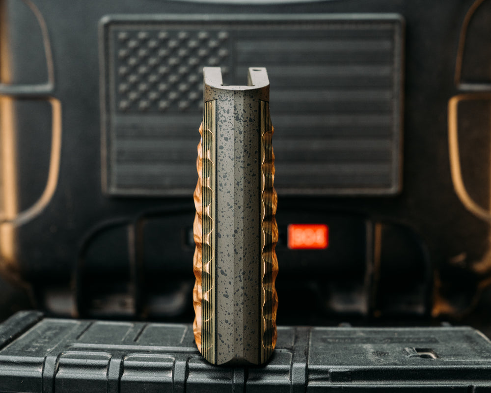 HFB x Kinetic AR Grip- Black Ash on Black & OD Green G10, OD Green w/ Black Splatter Cerakote Frame, Snake Grip.
