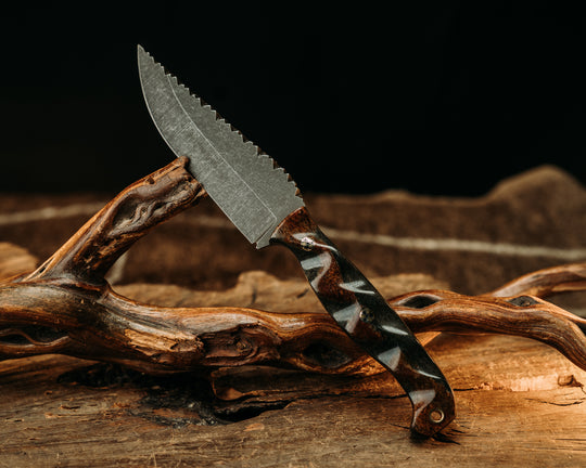 Crow Pre-Jay- Dinosaur Bone, Old School Rock Worked Spine, Mosaic Pins, Brass Lanyard Pin, Textured Grip