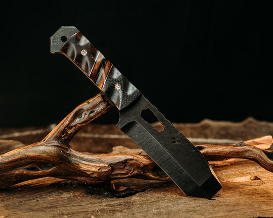 Breacher Bar Multi-Tool Prybar- Black Carbon Fiber, Black G10 and Copper Pin Striping, Desert Ironwood and Raffir Curly Bronze Composite Split, Desert Ironwood, Mosaic Pins, Textured Grip