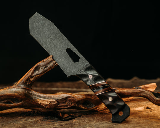 Breacher Bar Multi-Tool Prybar- Black Carbon Fiber, Black G10 and Copper Pin Striping, Desert Ironwood and Raffir Curly Bronze Composite Split, Desert Ironwood, Mosaic Pins, Textured Grip