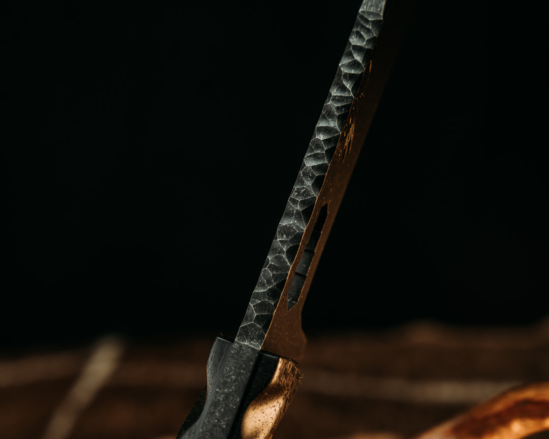 Breacher Bar Multi-Tool Prybar- Black Carbon Fiber, Black G10 and Copper Pin Striping, Desert Ironwood and Raffir Curly Bronze Composite Split, Desert Ironwood, Mosaic Pins, Textured Grip