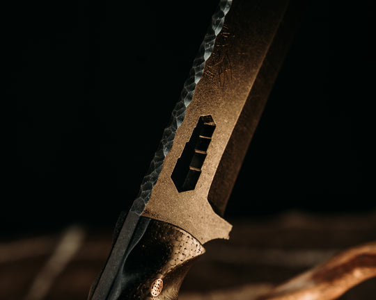 Breacher Bar Multi-Tool Prybar- Black Carbon Fiber, Black G10 and Copper Pin Striping, Desert Ironwood and Raffir Curly Bronze Composite Split, Desert Ironwood, Mosaic Pins, Textured Grip
