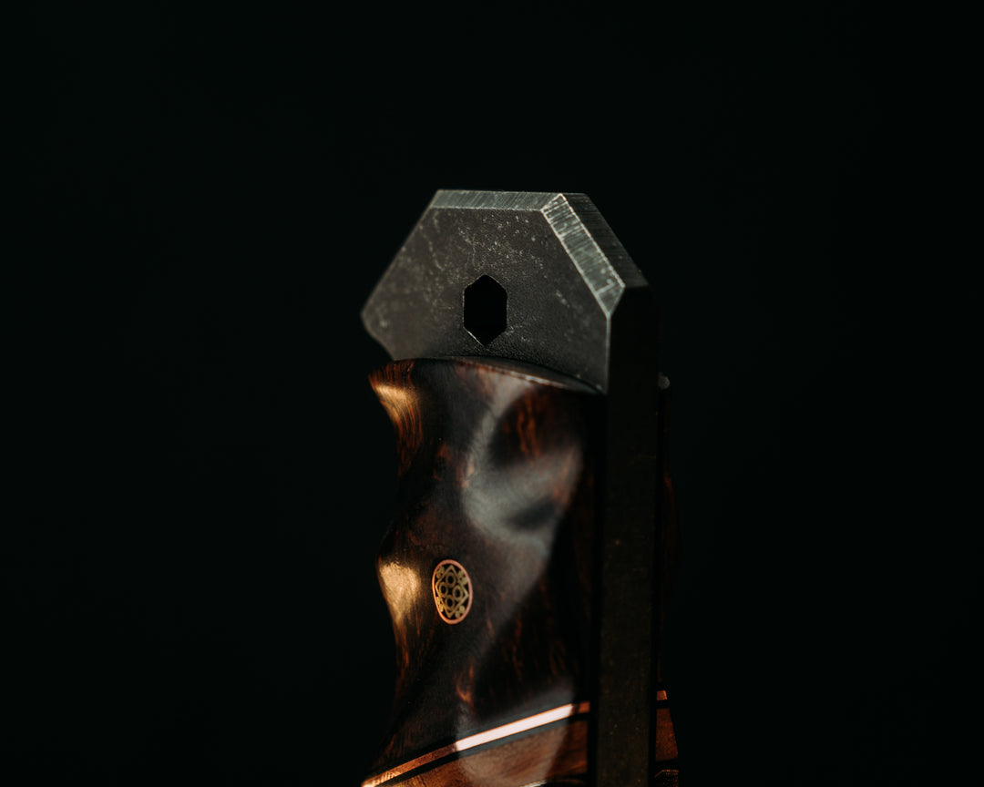 Breacher Bar Multi-Tool Prybar- Black Carbon Fiber, Black G10 and Copper Pin Striping, Desert Ironwood and Raffir Curly Bronze Composite Split, Desert Ironwood, Mosaic Pins, Textured Grip
