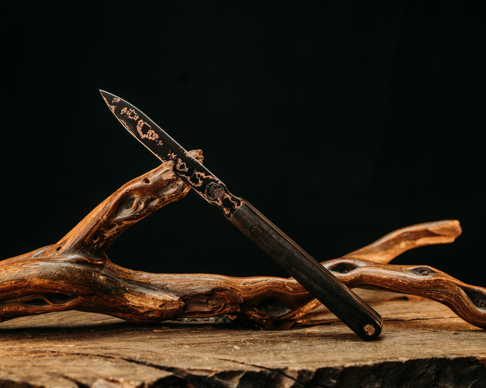 OSS Spike- Baker Forge Random Pattern CopperMai- Ebony, Mosaic Pins, Smooth Angled Grip