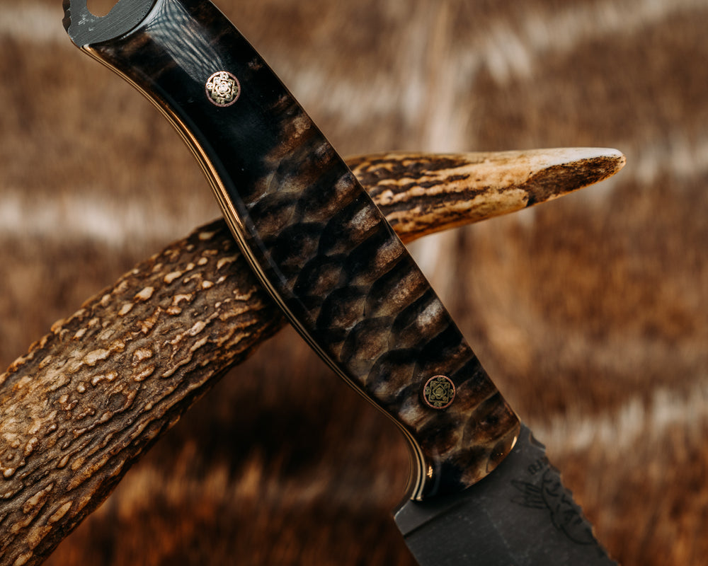 Hog Hunt- Black Diamond Python Skin in Resin, Mosaic Pins, Smooth Grip