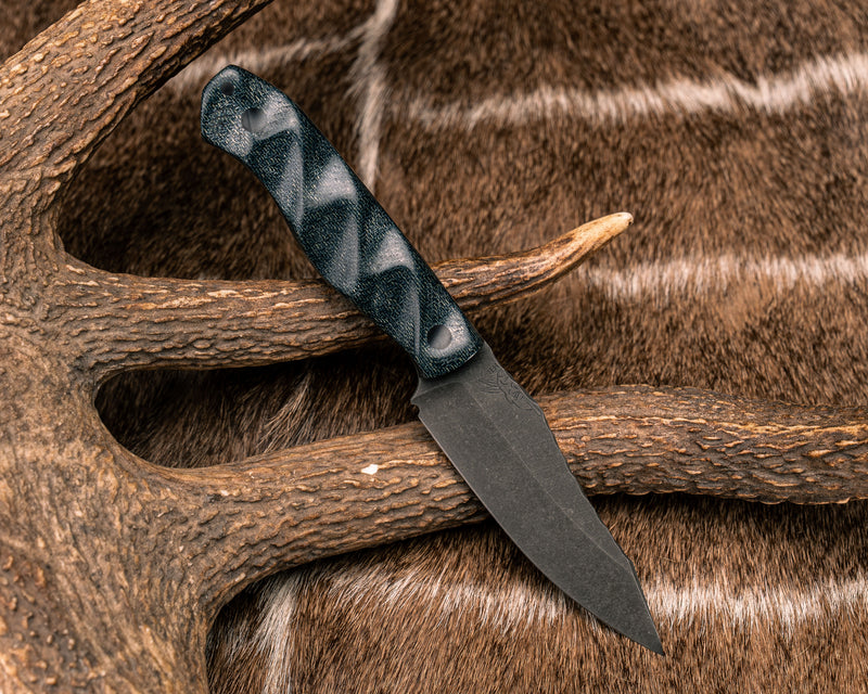 Field Knife Jr- Denim Canvas Micarta, CF Pins, Textured Grip