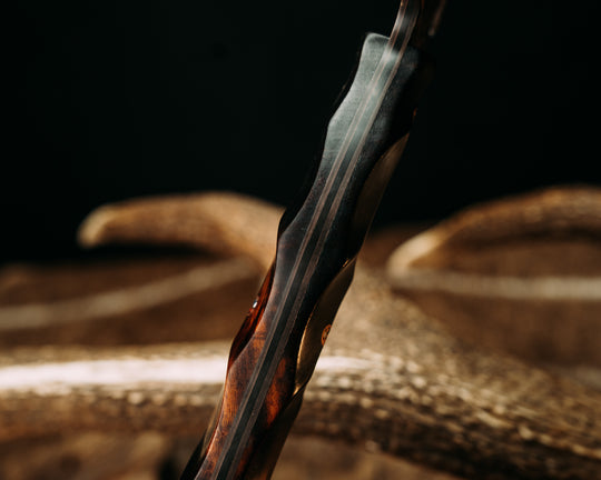 Bleeding Heart Hawk- Baker Forge Random Pattern CopperMai Deep Polish Etch- Desert Ironwood, Copper Patriot Mosaic Pins, Textured Grip