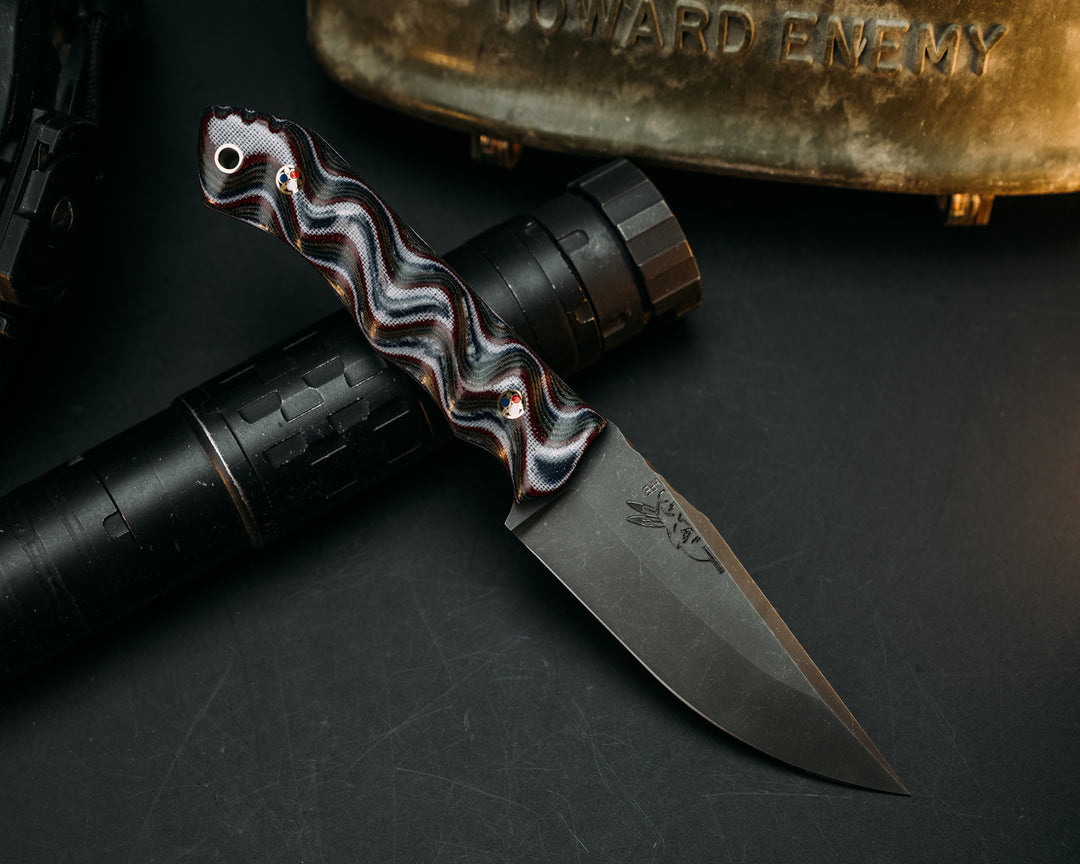 Red Crow - MCCUU Cammie & American Flag Micarta, Patriot Mosaic Pins, Brass Lanyard Pin, Textured Grip