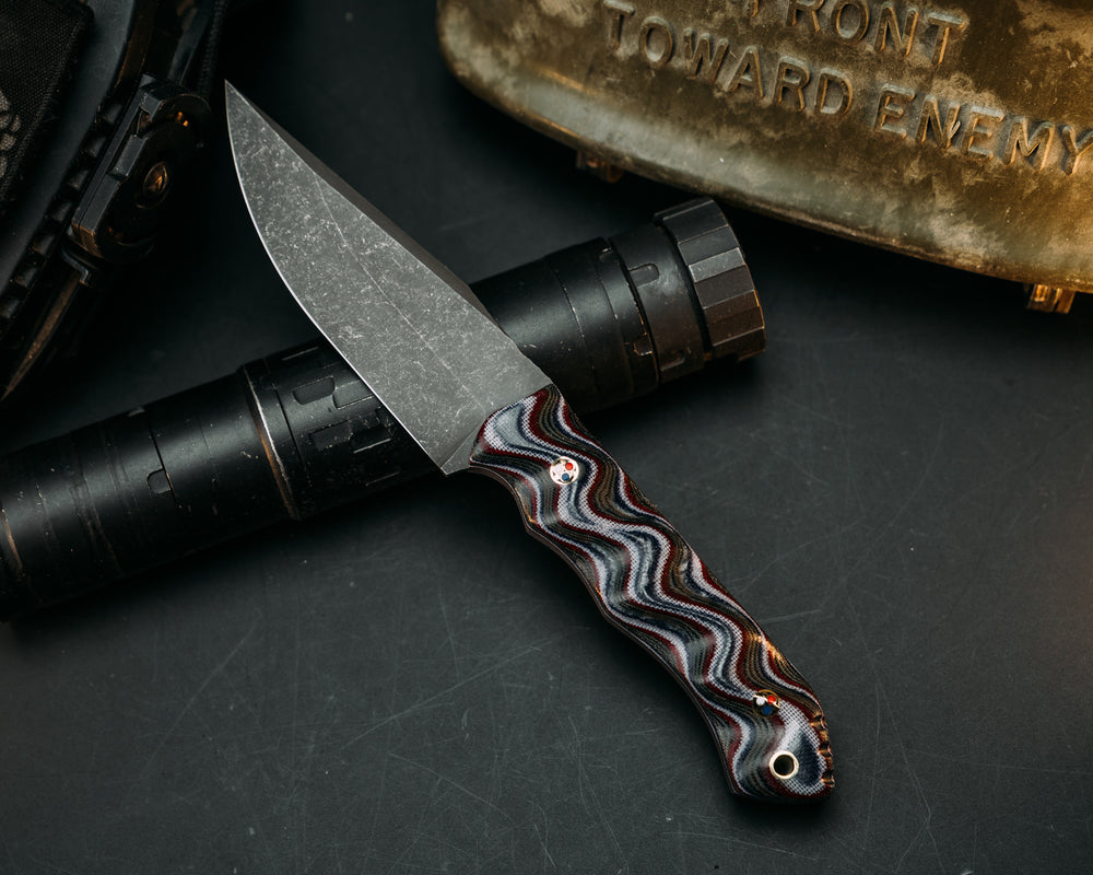 Red Crow - MCCUU Cammie & American Flag Micarta, Patriot Mosaic Pins, Brass Lanyard Pin, Textured Grip