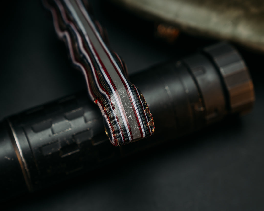 Red Crow - MCCUU Cammie & American Flag Micarta, Patriot Mosaic Pins, Brass Lanyard Pin, Textured Grip