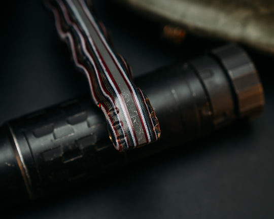 Red Crow - MCCUU Cammie & American Flag Micarta, Patriot Mosaic Pins, Brass Lanyard Pin, Textured Grip