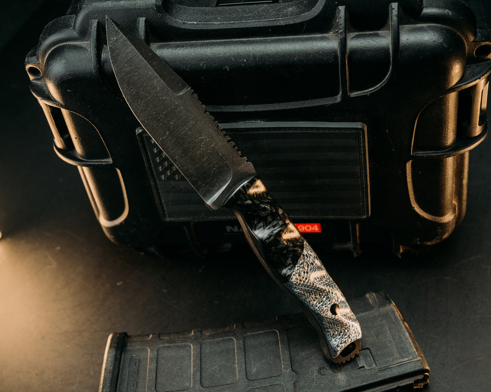 Hog Hunt- Black Carbon and Silver Carbon, Mosaic Pins, Carbon Pin, Textured Grip