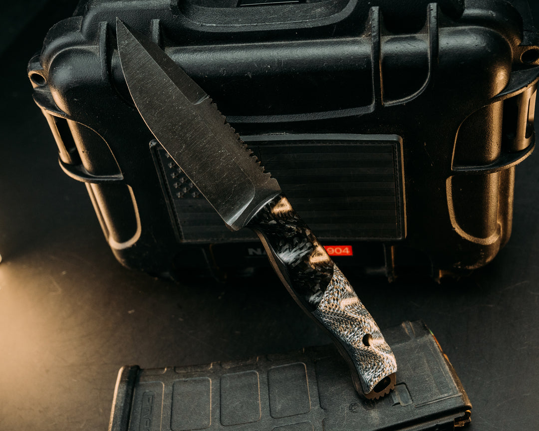 Hog Hunt- Black Carbon and Silver Carbon, Mosaic Pins, Carbon Pin, Textured Grip