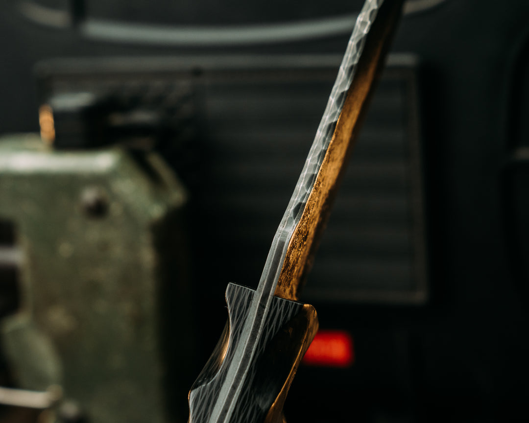 Breacher Scout- Baker Forge Wrought Iron Damascus- Carbon Fiber Mosaic Pins, Textured Grip