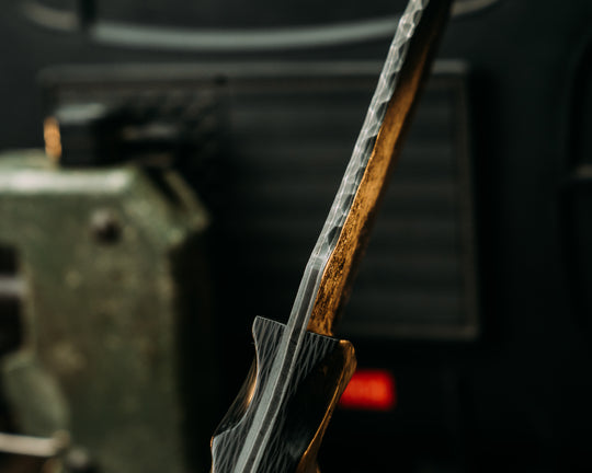 Breacher Scout- Baker Forge Wrought Iron Damascus- Carbon Fiber Mosaic Pins, Textured Grip