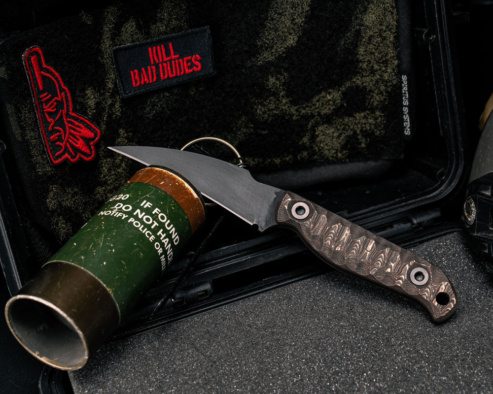 Gula Gula- Copper Camo Carbon Fiber, Armor Black Cerakote, Allen Bolts, Textured Grip