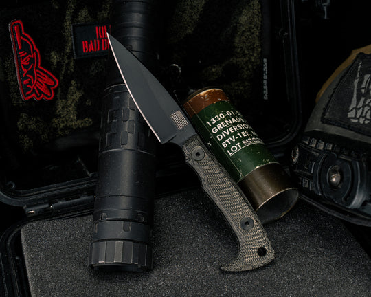 Special K HFB-X-KBD Collab- Black Canvas Micarta, Armor Black Cerakote, Allen Bolts, Textured Grip