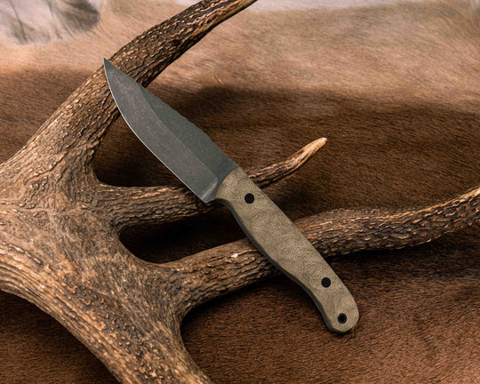 Crow Jr- OD Green Canvas Micarta, CF Pins, CF Lanyard Pin, Textured Grip