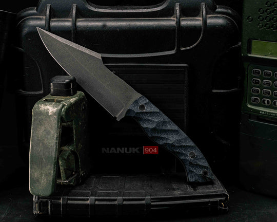 Widow Maker- Midnight Black Jute Micarta, CF Pins, CF Lanyard Pin, Textured Grip