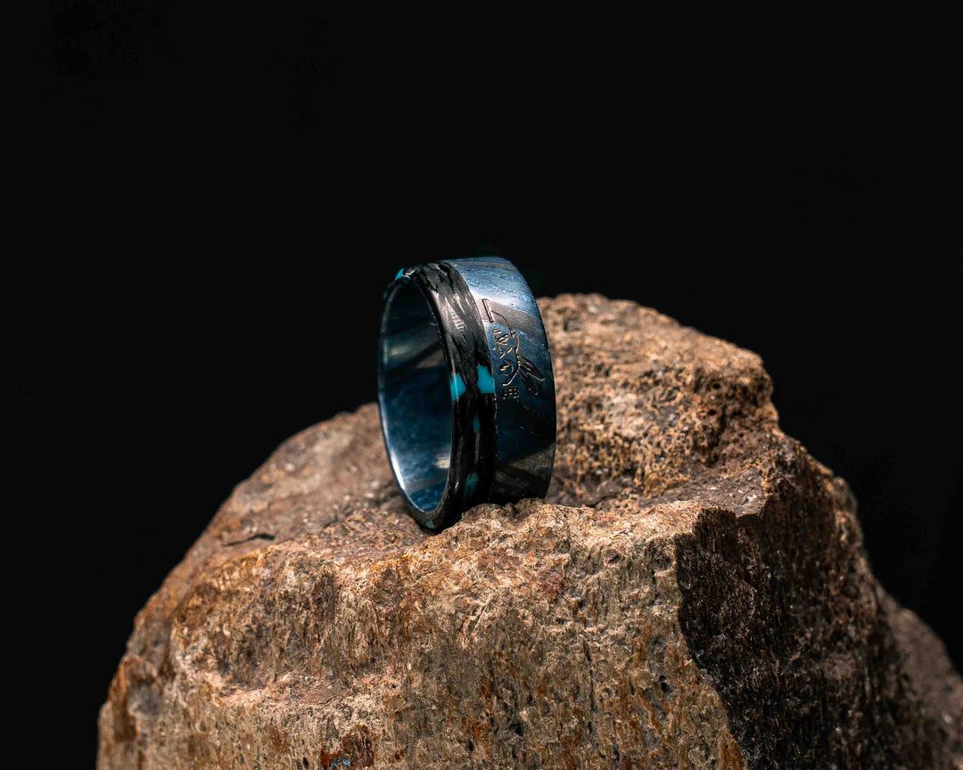 Ring- Timascus and Turquoise Rocky Wave Carbon Fiber Split