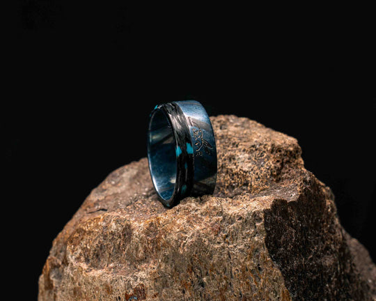 Ring- Timascus and Turquoise Rocky Wave Carbon Fiber Split