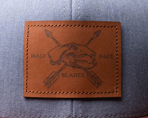 Half Face Blades Bear Skull Leather Patch Trucker Hat