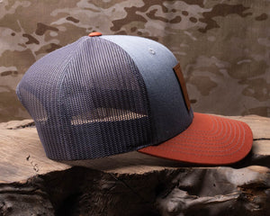 Half Face Blades Bear Skull Leather Patch Trucker Hat