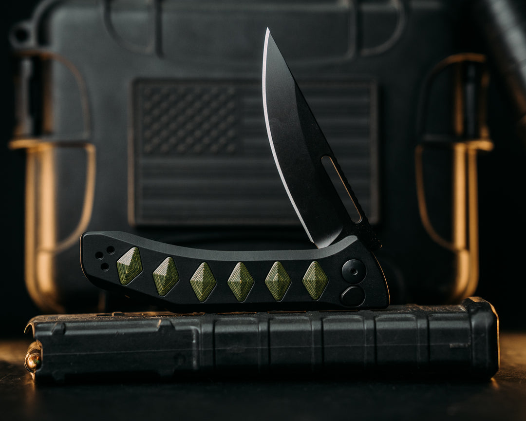 Custom Kwaiken Folder - Money Camo Quartz, Anodized Black Handle, Black Nitride Blade, Textured Grip, Deep Carry Pocket Clip