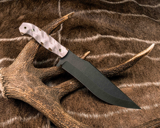 American Bowie- Elk Antler, Brass Mosaic Pins, Brass Lanyard Pin, Textured Grip