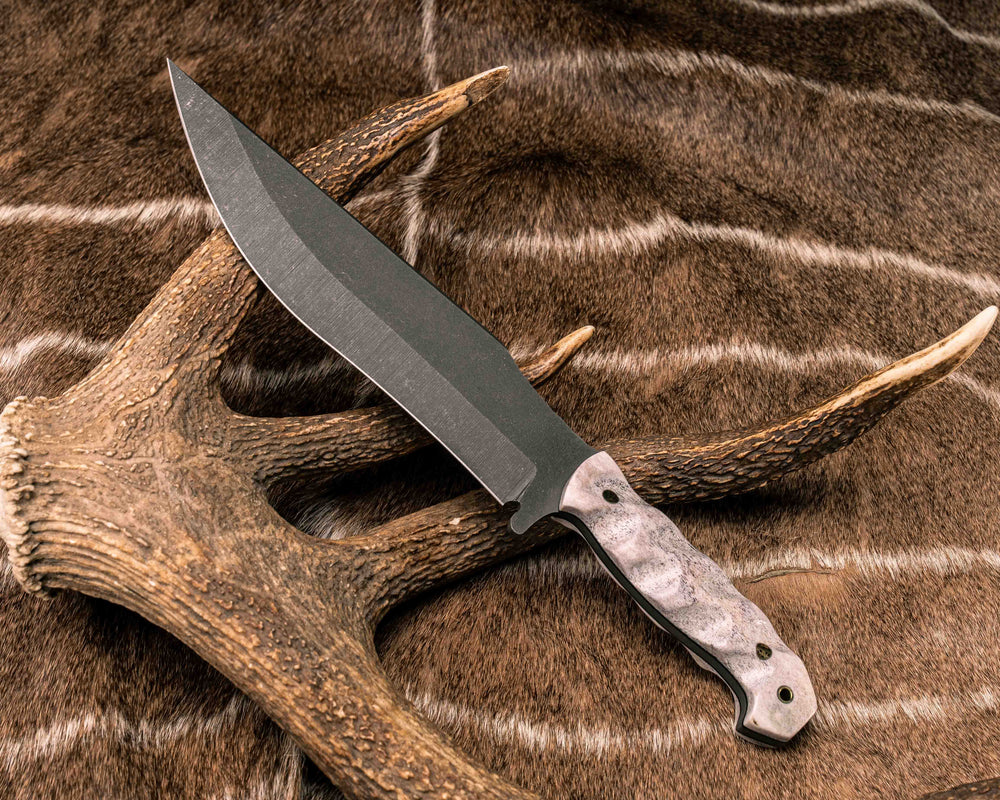 American Bowie- Elk Antler, Brass Mosaic Pins, Brass Lanyard Pin, Textured Grip