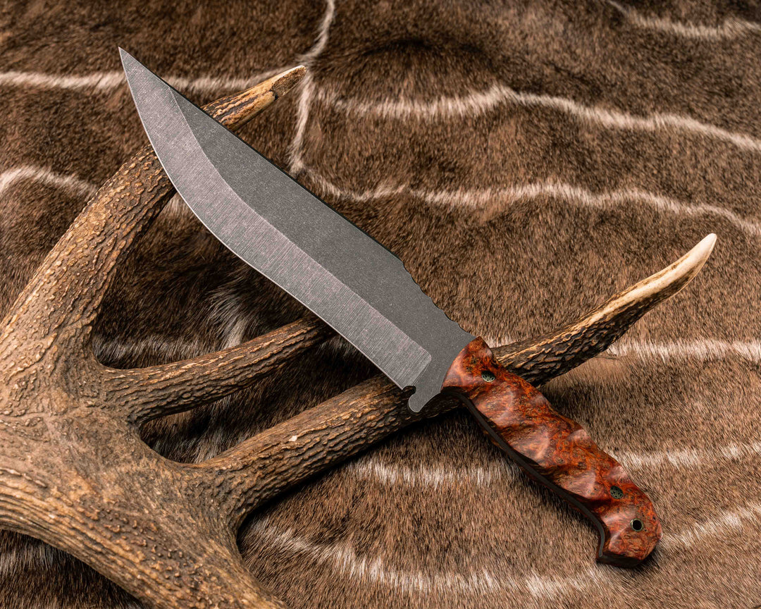 American Bowie- Dyed Box Elder, Mosaic Pins, Brass Lanyard Pin, Textured Grip