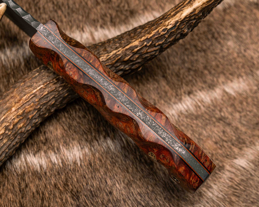 American Bowie- Dyed Box Elder, Mosaic Pins, Brass Lanyard Pin, Textured Grip