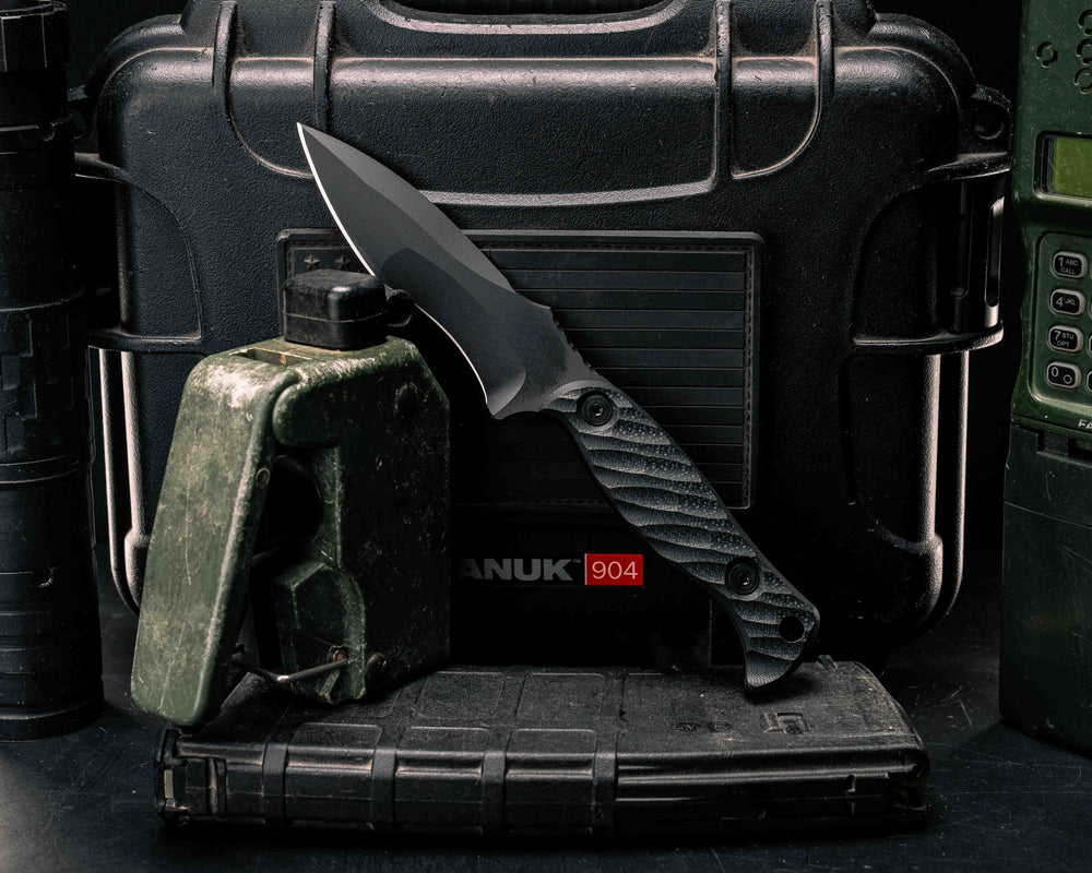 Extremis MK1 - Black G10, Armor Black Cerakote, Allen Bolts, Hollow Lanyard Hole, Textured Grip