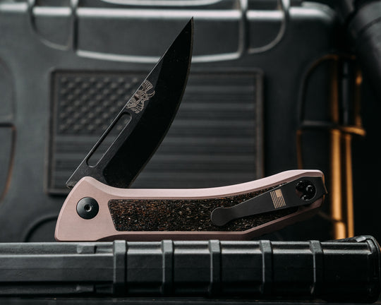 Custom Kwaiken Folder -  Mammoth Bone, Anodized Grey Handle, Black Nitride Blade, Textured Grip, Deep Carry Pocket Clip