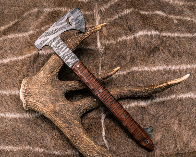 Howler Hawk - Hawaiian Curly Koa, Mosaic Pins, Aluminum Lanyard Pin, Textured Grip