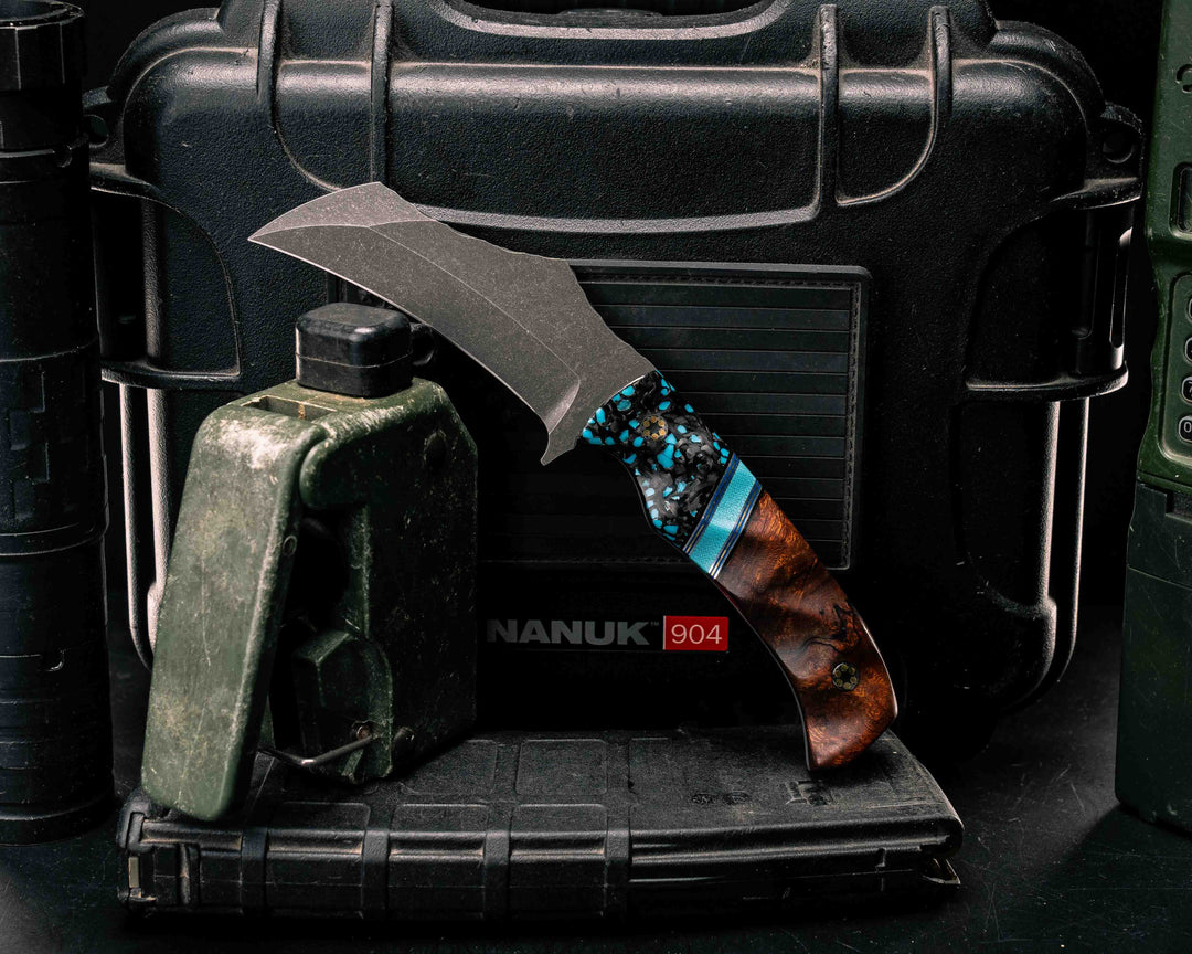 Vulture- Turquoise Rocky Wave Carbon, Black G10, Aluminum and Blue G10 Pin Striping, Tiffany Blue G10 Split, Desert Ironwood, Mosaic Pins, Textured Grip