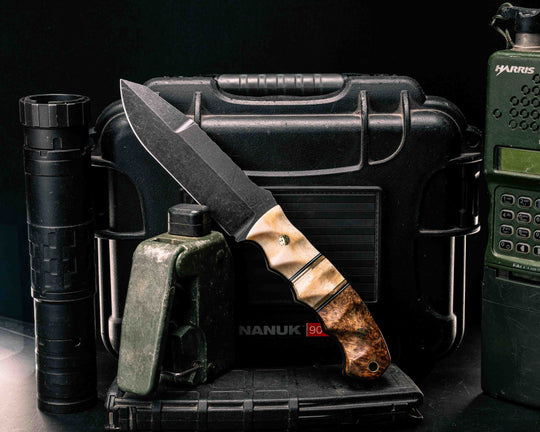 Disaster Breacher Gen 3- Giraffe Bone, Black G10, White G10, Brass and Coyote G10 Pin Striping, Giraffe Bone Split, Lion's Blood Amboyna, Mosaic Pins, Brass Lanyard Pin, Textured Grip