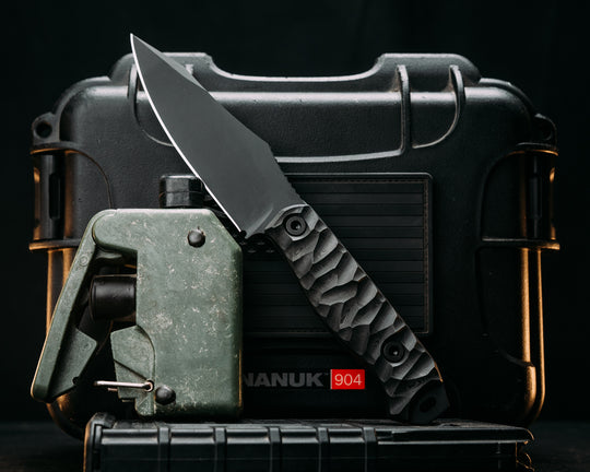 Field Knife- Black Dunes Carbon, Armor Black Cerakote, Allen Bolts, Textured Grip