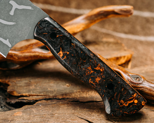 Chef Blade - Orange Dark Matter Carbon, CF Pins, 1/8" Orange G10 Pin, Smooth Grip
